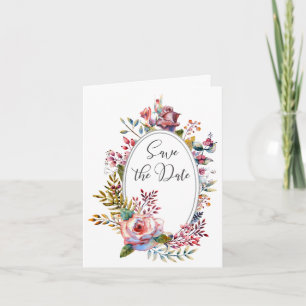 Blush Floral Wreath Save the Date Folded Card