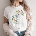 Blush Floral Wreath Sister Of The Groom T-Shirt<br><div class="desc">Looking for the perfect bridal party t-shirt collection? Look no further than our beautiful blush floral wreath collection. Featuring chic calligraphy font writing that reads "Sister Of The Groom" with the bridesmaids' names personalised on each shirt. Our collection is perfect for your bridesmaids' hen party, with space for the date...</div>