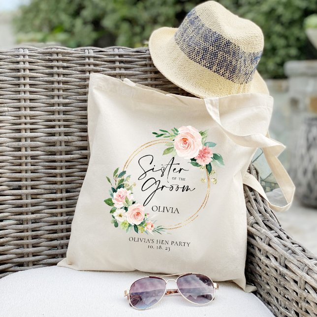 Blush Floral Wreath Sister Of The Groom Tote Bag (Creator Uploaded)
