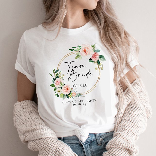 Blush Floral Wreath Team Bride personalized  T-Shirt (Creator Uploaded)