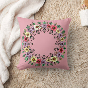 Blush Floral Wreath Throw Pillow