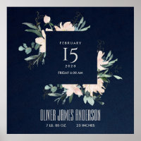 BLUSH FLORAL WREATH WATERCOLOR BABY BIRTH STATS