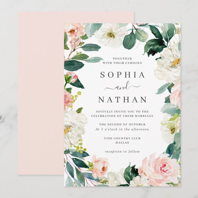 Blush Floral Wreath Wedding   Invitation (Front/Back)