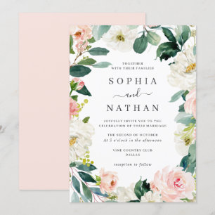 Blush Floral Wreath Wedding   Invitation