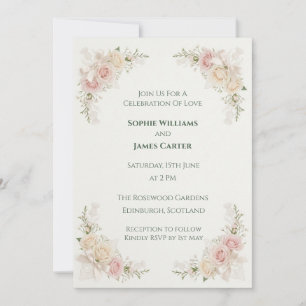 Blush Floral Wreath Wedding Invitation