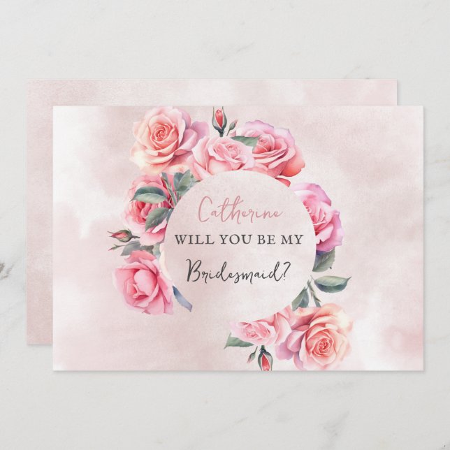 Blush Floral Wreath Will You Be My Bridesmaid Invitation (Front/Back)