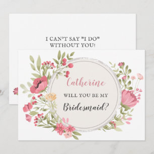 Blush Floral Wreath Will You Be My Bridesmaid Invitation