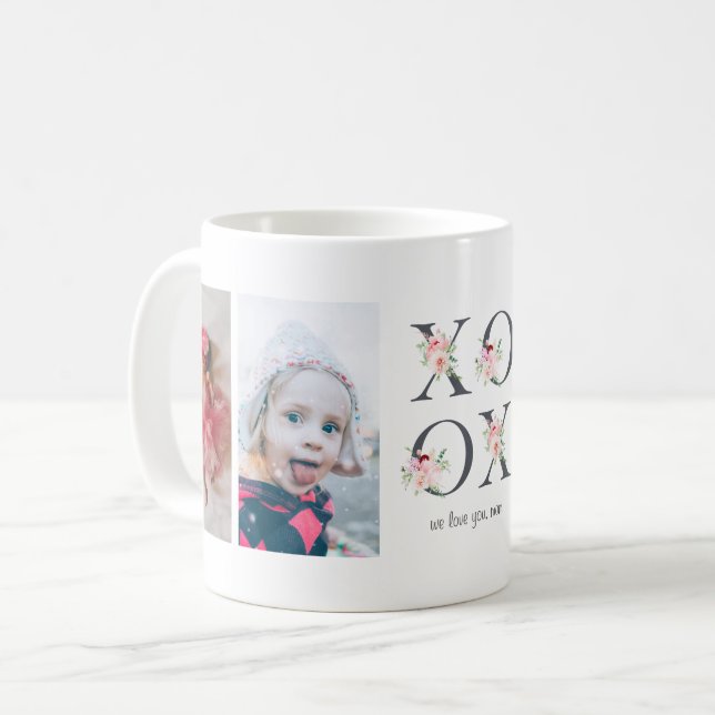 Blush Floral XOXO 4 Photo Collage Coffee Mug (Front Left)
