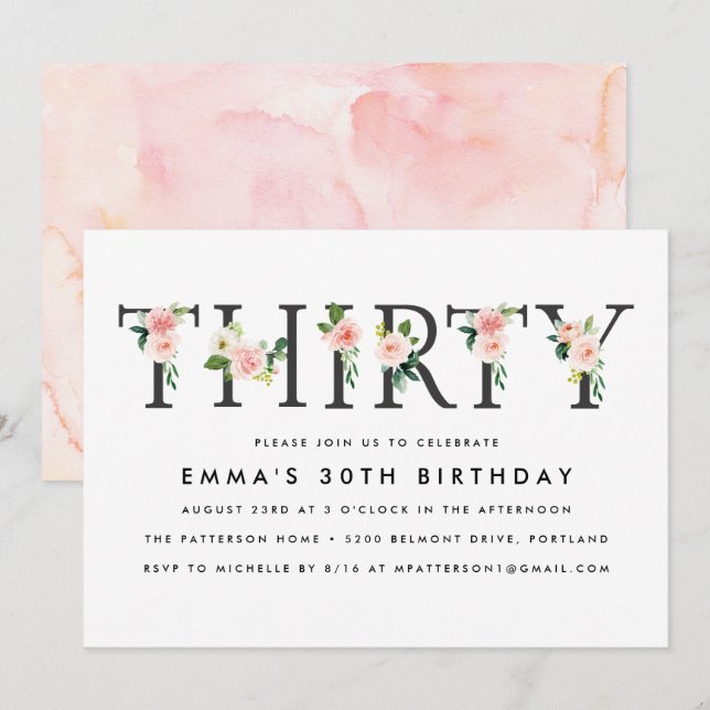 Blush Florals | 30th Birthday Party Invitation (Front/Back)