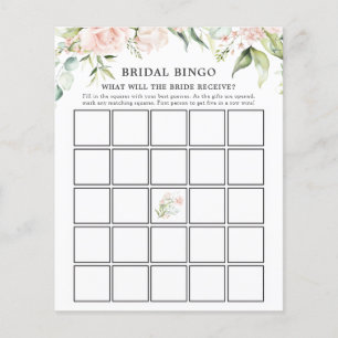 Blush Florals and Greenery Bridal Bingo Game Card