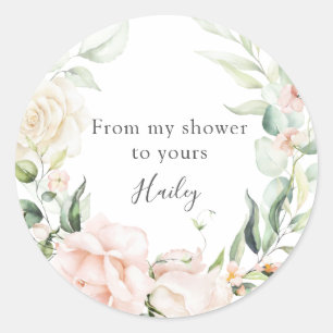 Blush Florals and Greenery Bridal Shower Classic Round Sticker