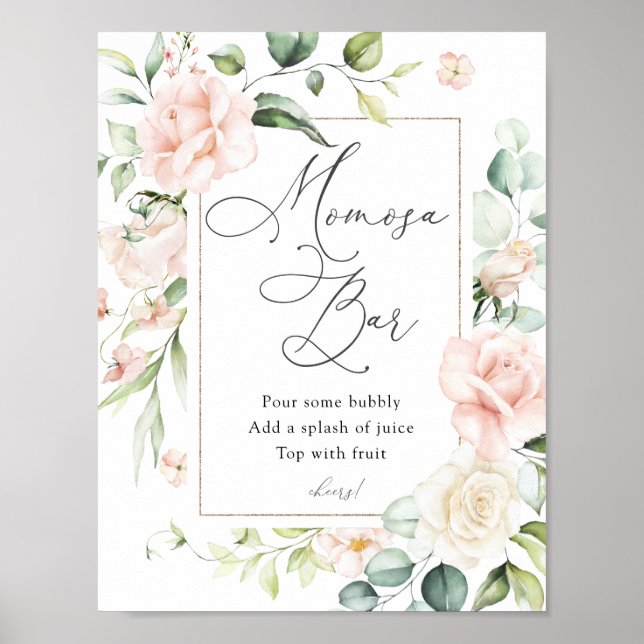 Blush Florals and Greenery Momosa Bar Sign (Front)