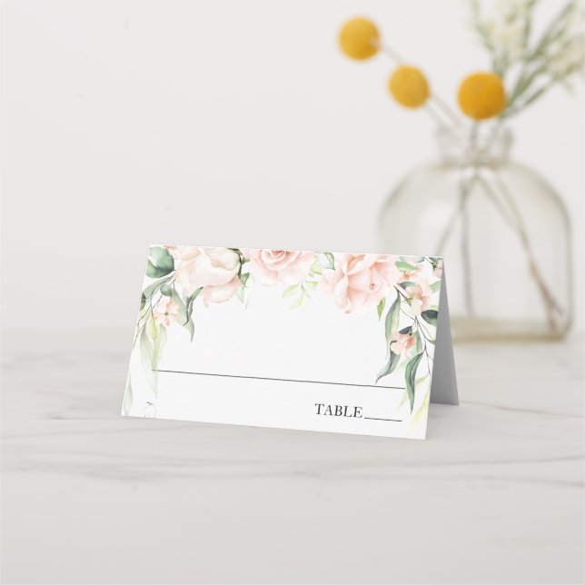 Blush Florals and Greenery Name Place Cards (Front)