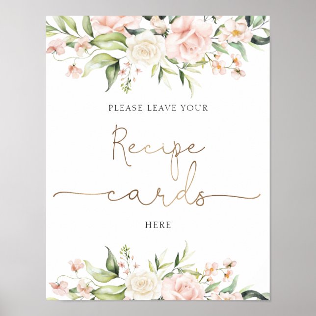 Blush Florals and Greenery Recipe Cards Sign (Front)