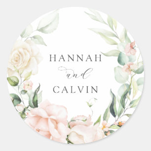 Blush Florals and Greenery Wedding Classic Round Sticker