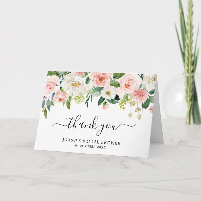 Blush Florals Botanical Bridal Shower Thank you Card (Front)