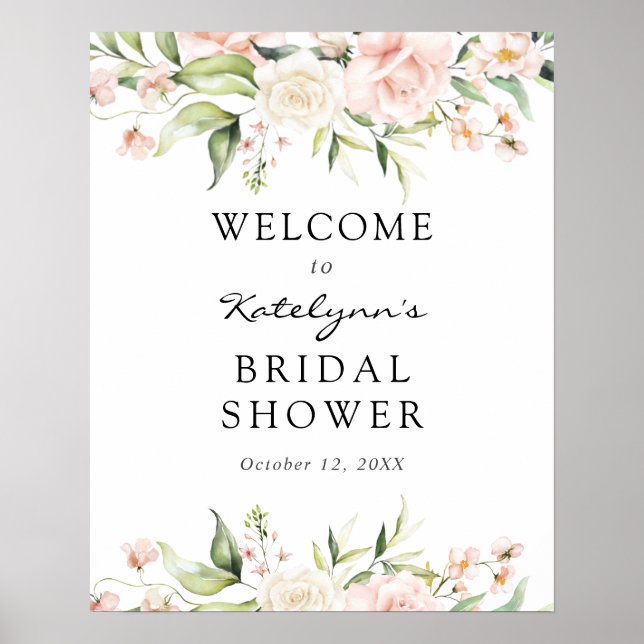 Blush Florals Bridal Shower Welcome Sign (Front)