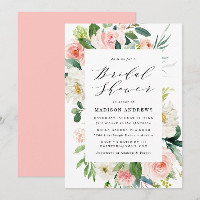 Blush Florals | Floral Frame Bridal Shower Invitation (Front/Back)
