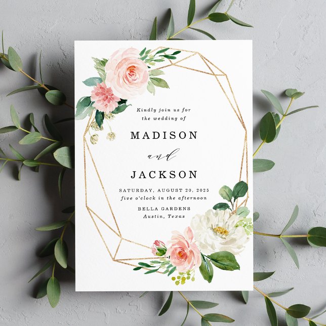 Blush Florals | Gold Frame Wedding Invitation (Creator Uploaded)
