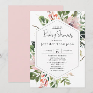 Blush Florals & Greenery Watercolor Baby Shower Invitation