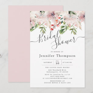 Blush Florals & Greenery Watercolor Bridal Shower Invitation