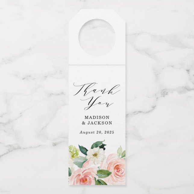 Blush Florals | Personalised Wedding Bottle Tag (Front)