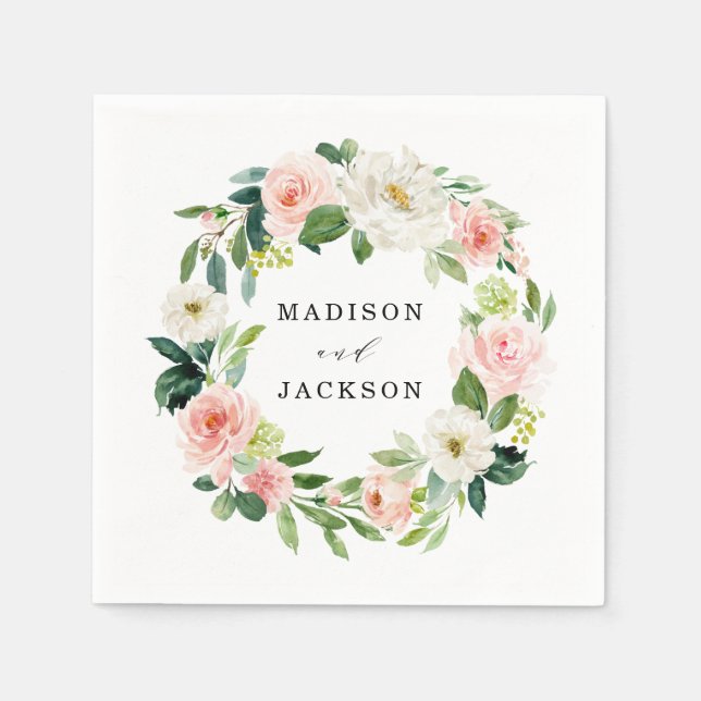 Blush Florals | Personalised Wedding Napkin (Front)