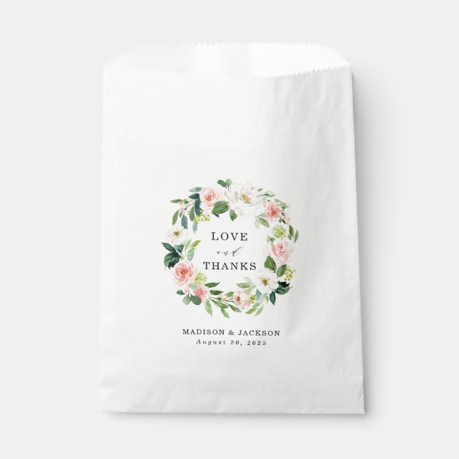 Blush Florals | Personalised Wedding Thank You Favour Bags (Front)