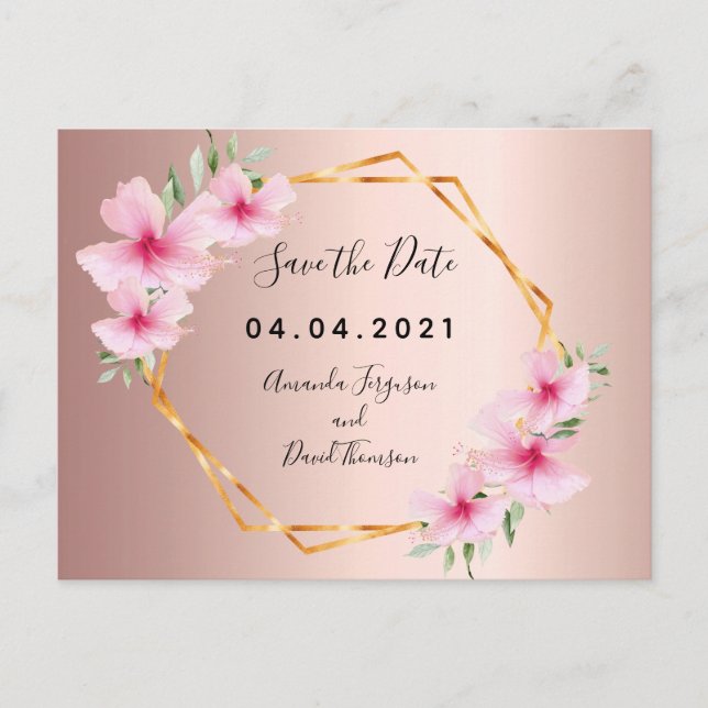 Blush florals rose gold wedding Save the Date Announcement Postcard (Front)