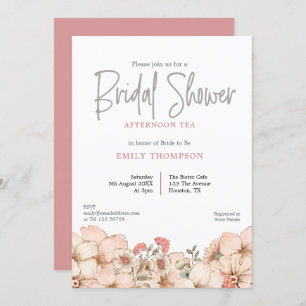 Blush Florals Script Bridal Shower Tea Invitation