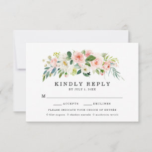 Blush Florals Wedding RSVP Card With Meal Choice