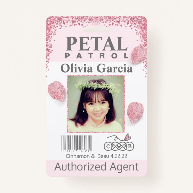 Blush flower Girl Petal Patrol Badge ID Badge (Front)