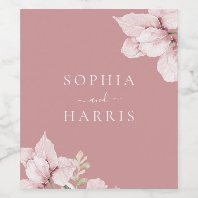 Blush Flower Petals Wedding Wine Label (Single Label)