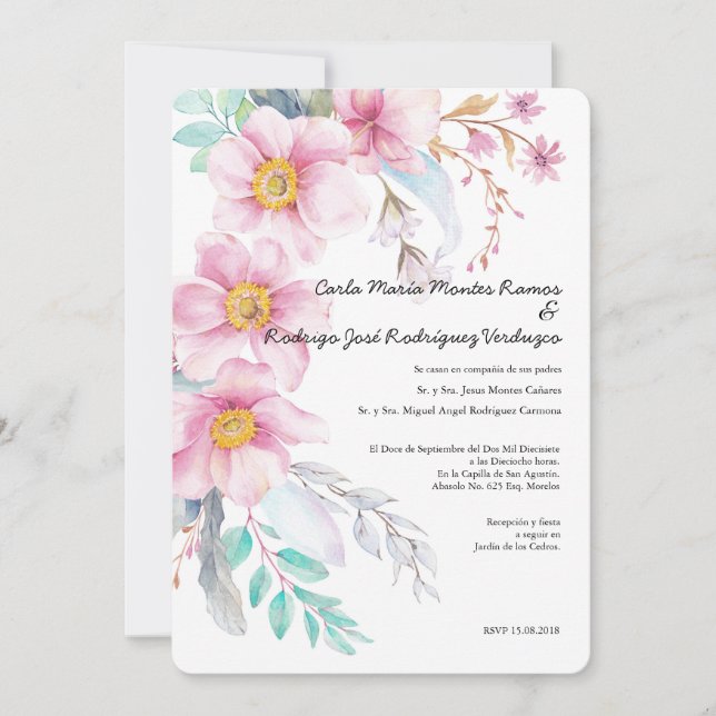 Blush Flower Spanish Wedding Invitation (Front)