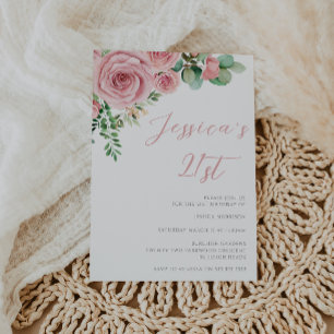 Blush Flowers 21st Birthday Party Invitation