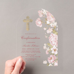 Blush Flowers Arch Confirmation Acrylic Invitations
