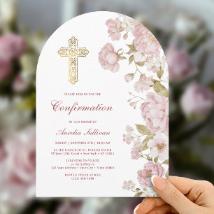 Blush Flowers Arch Confirmation Invitation