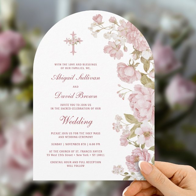 Blush Flowers Arch Religious Wedding Invitation (Creator Uploaded)