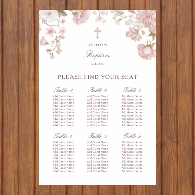 Blush Flowers Baptism Seating Chart (Creator Uploaded)