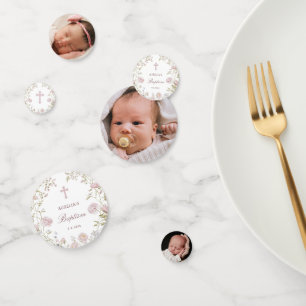 Blush Flowers Baptism Table Confetti