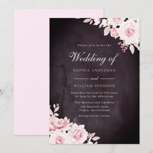 Blush Flowers & Burgundy Watercolor Wedding Invitation