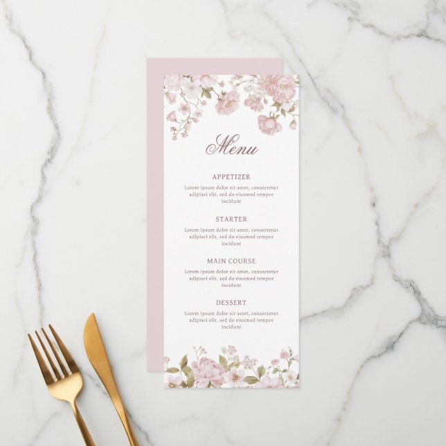 Blush Flowers Classic Menu (Front/Back In Situ)