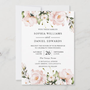 Blush Flowers Elegant All Seasons Wedding Invitation