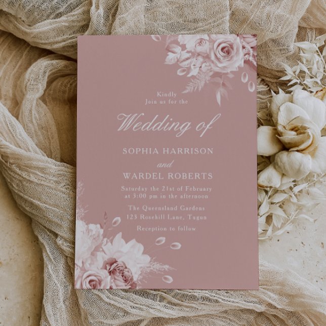 Blush Flowers Elegant Vintage Roses Wedding Invitation (Creator Uploaded)