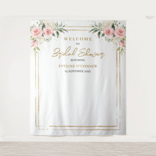 Blush flowers eucalyptus gold Bridal Shower Tapestry