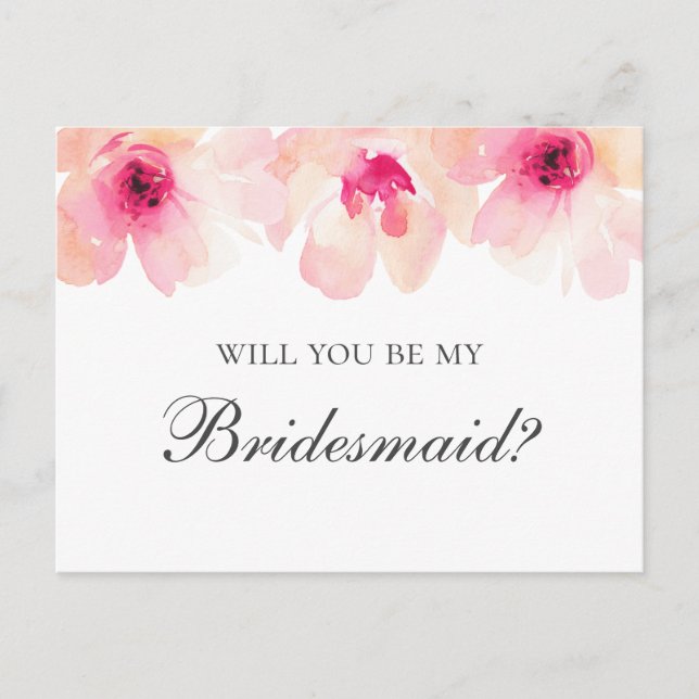 Blush flowers. Floral Will you be my bridesmaid Postcard (Front)
