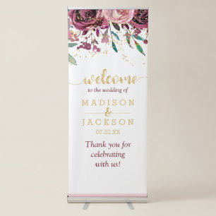 Blush Flowers & Gold Confetti Wedding Welcome Retractable Banner