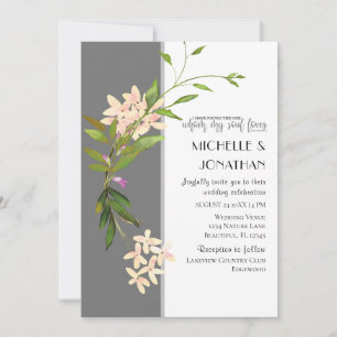 Blush Flowers Greenery on Grey Christian Wedding Invitation