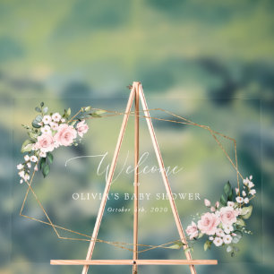 Blush Flowers, Pink Flowers, Baby Shower Welcome Acrylic Sign