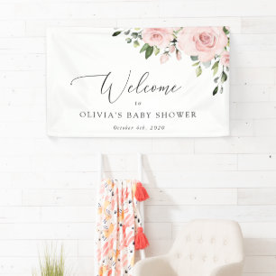 Blush Flowers, Pink Flowers, Baby Shower Welcome Banner